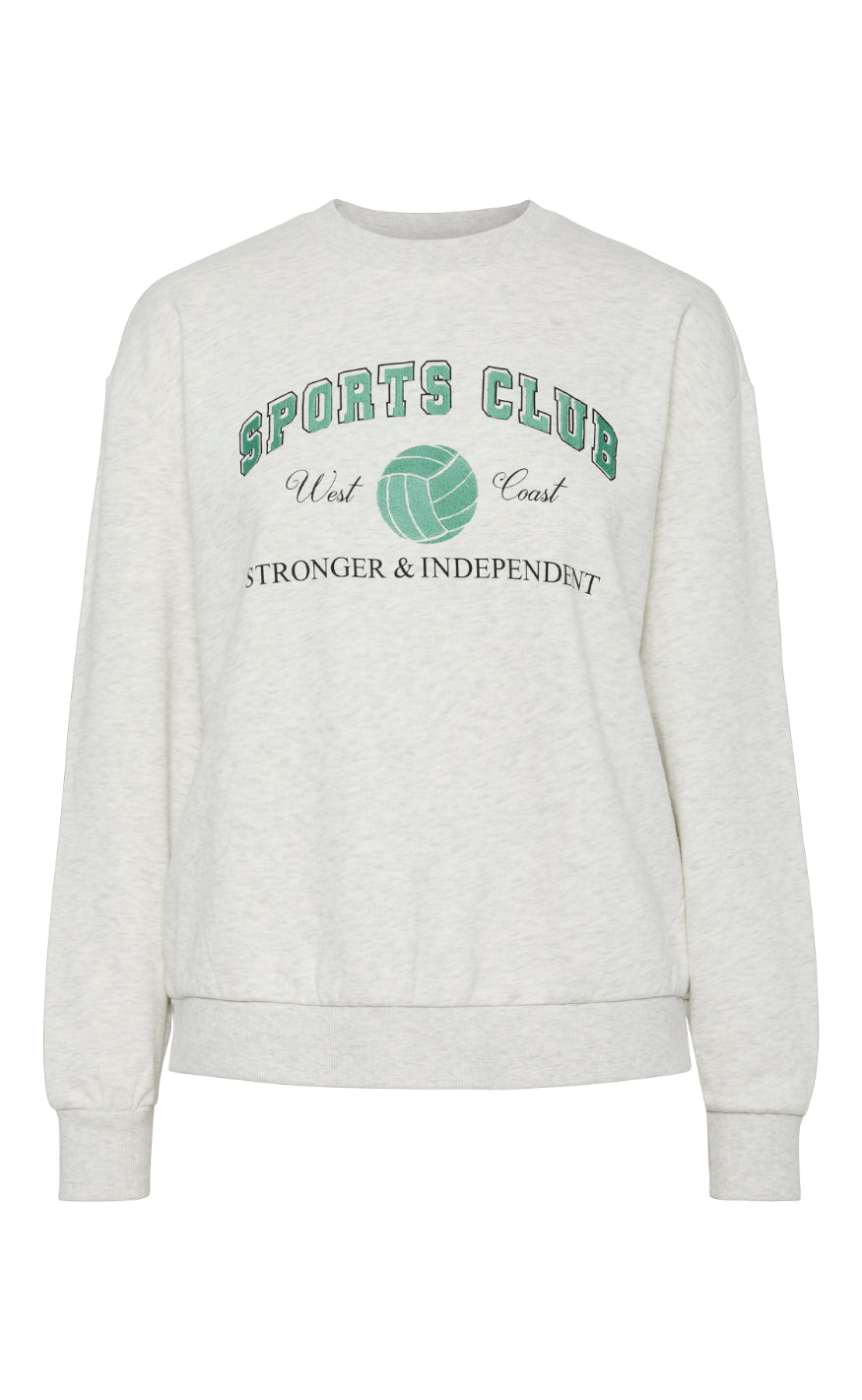 PIECES Sweatshirt - Carina - Light Grey Melange w. Green Embroidery