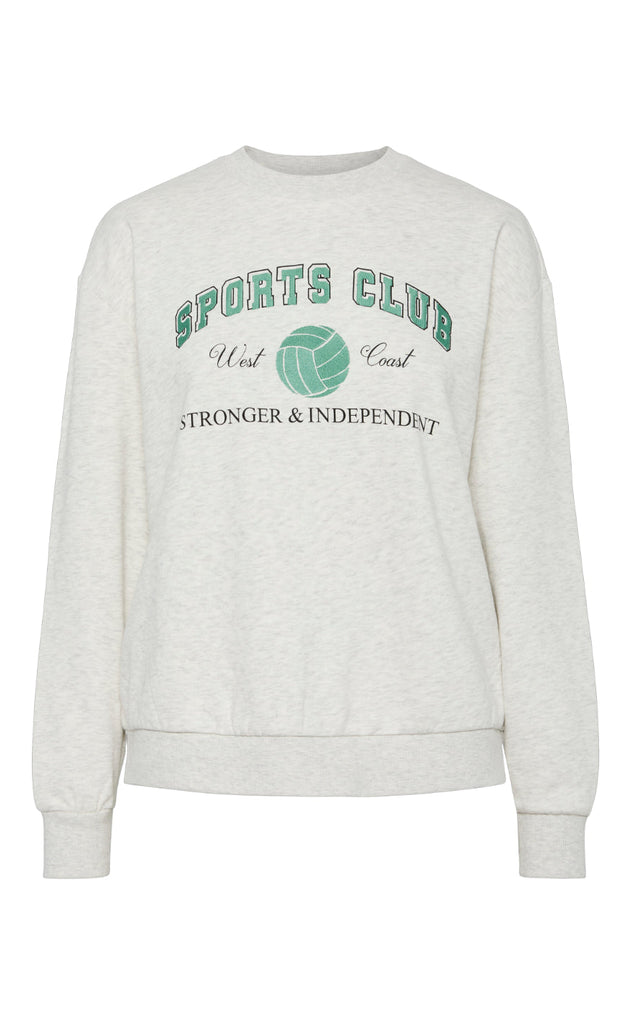 PIECES Sweatshirt - Carina - Light Grey Melange w. Green Embroidery