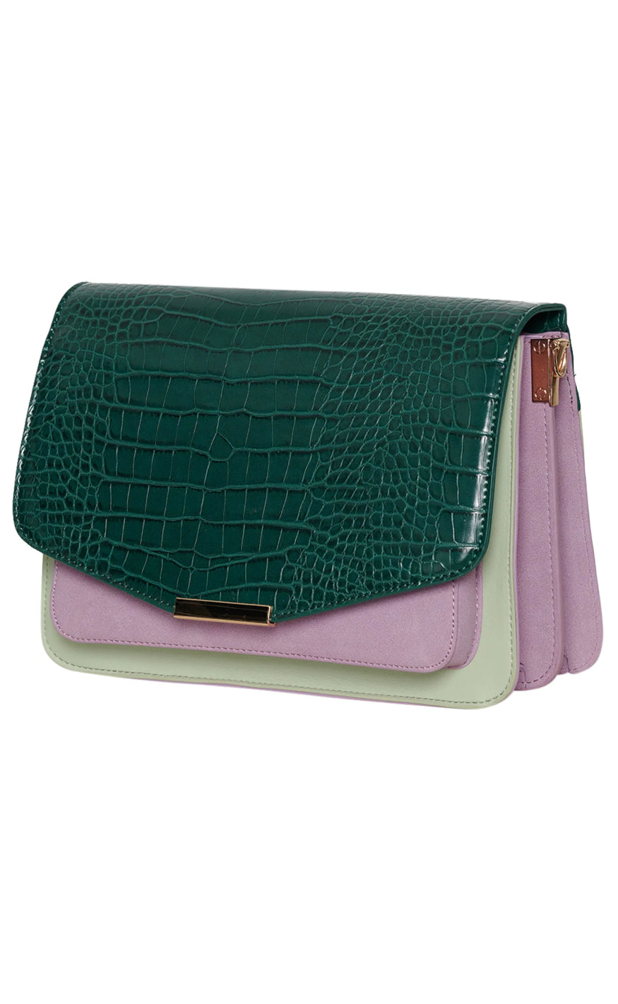 Noella Veske - Blanca Multi Compartment - Green Croco/Mint/Purple Mix