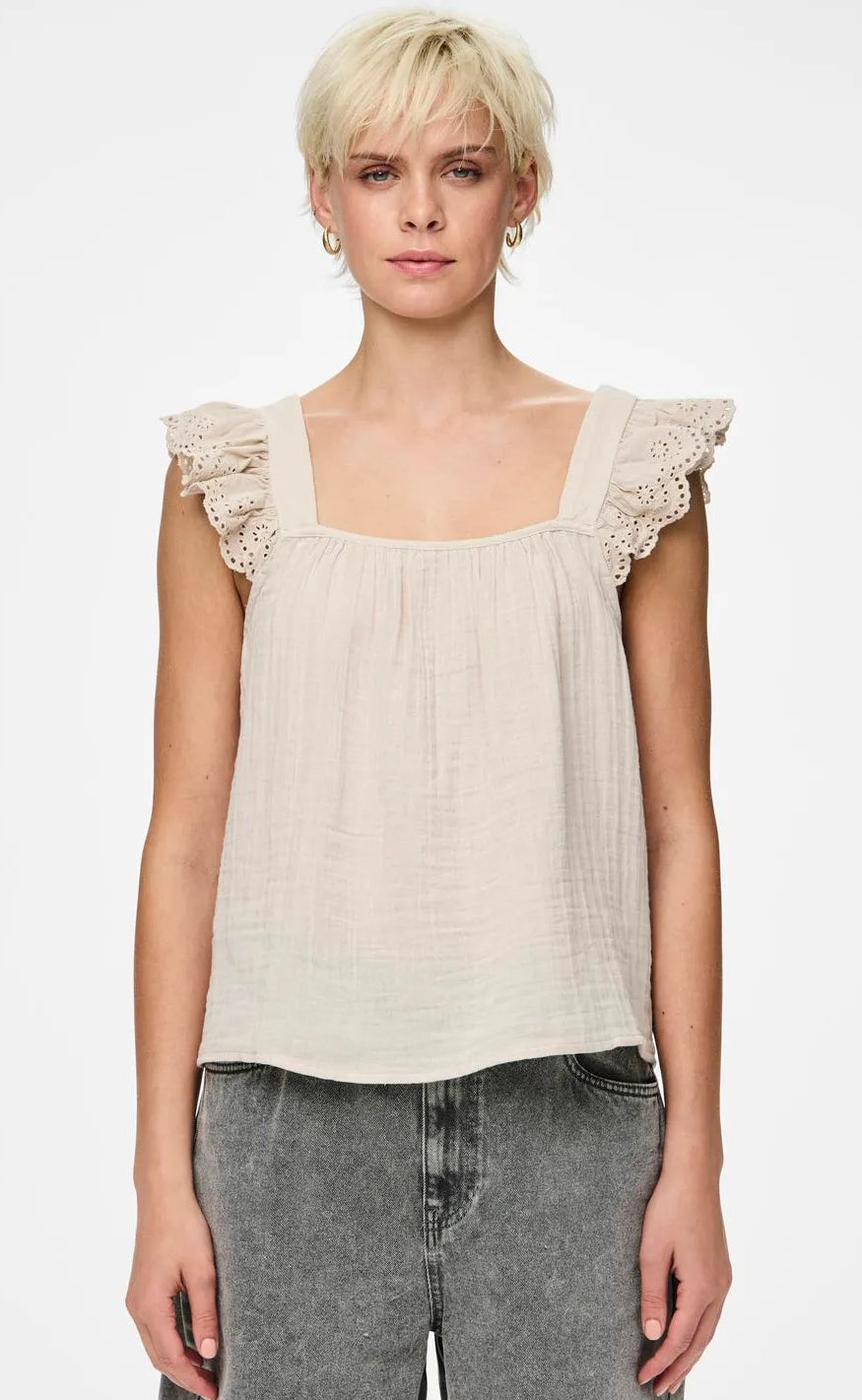 PIECES Topp - Kiara - Silver Gray