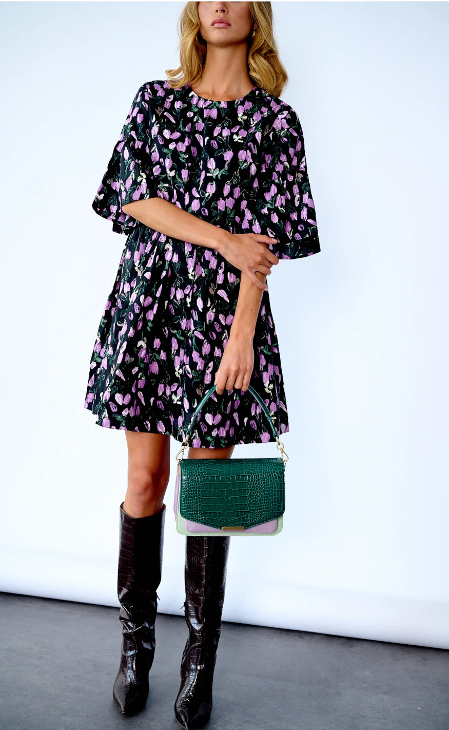 Noella Veske - Blanca Multi Compartment - Green Croco/Mint/Purple Mix