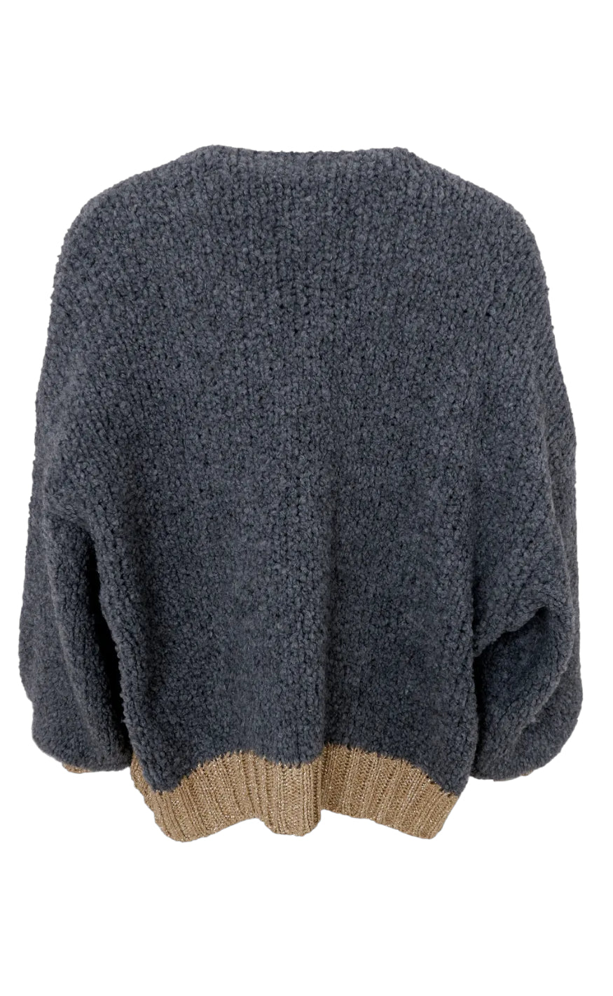 Black Colour Cardigan - Teddy - Grey