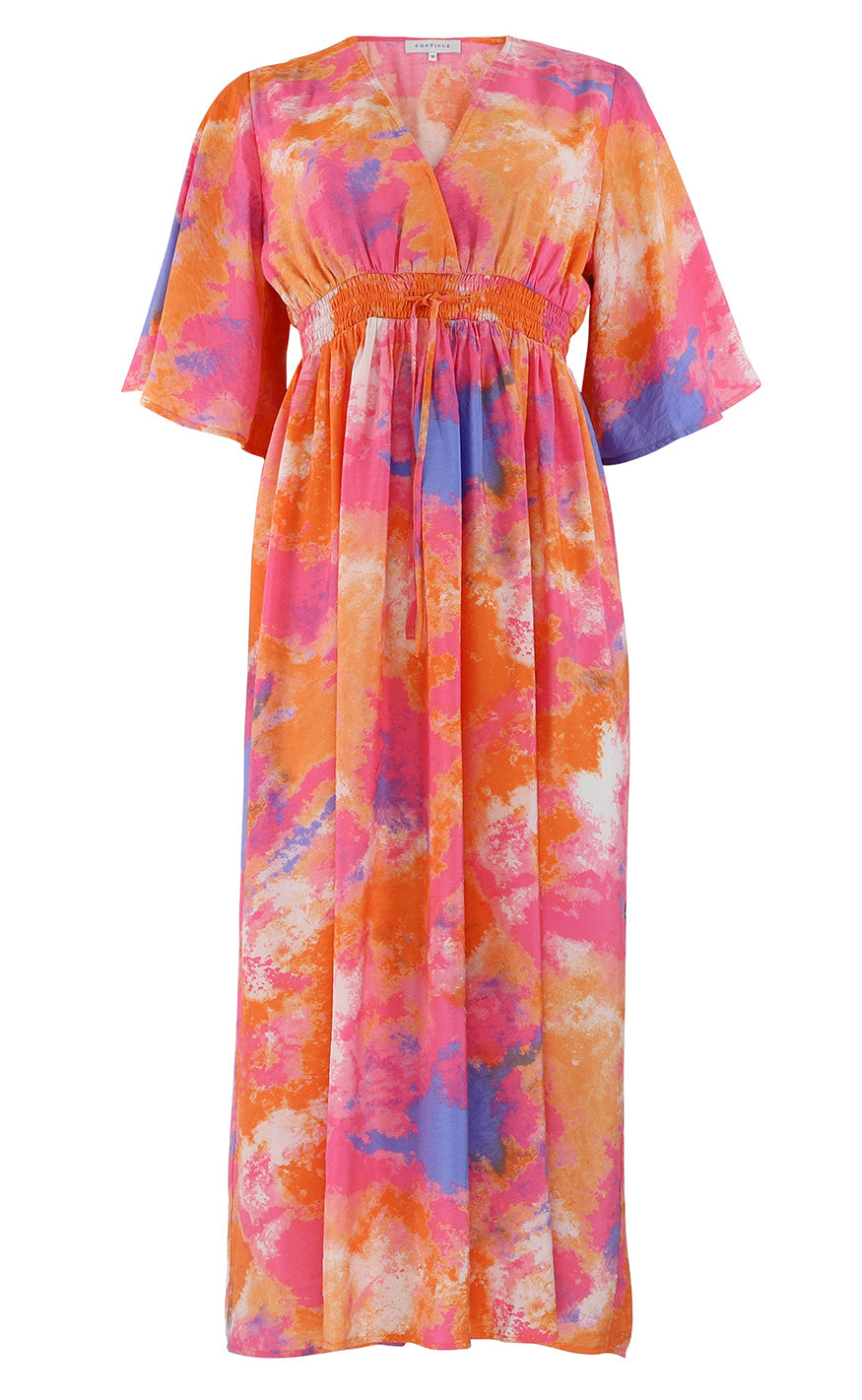 Continue Kjole - Thilde - Orange/Pink Flower