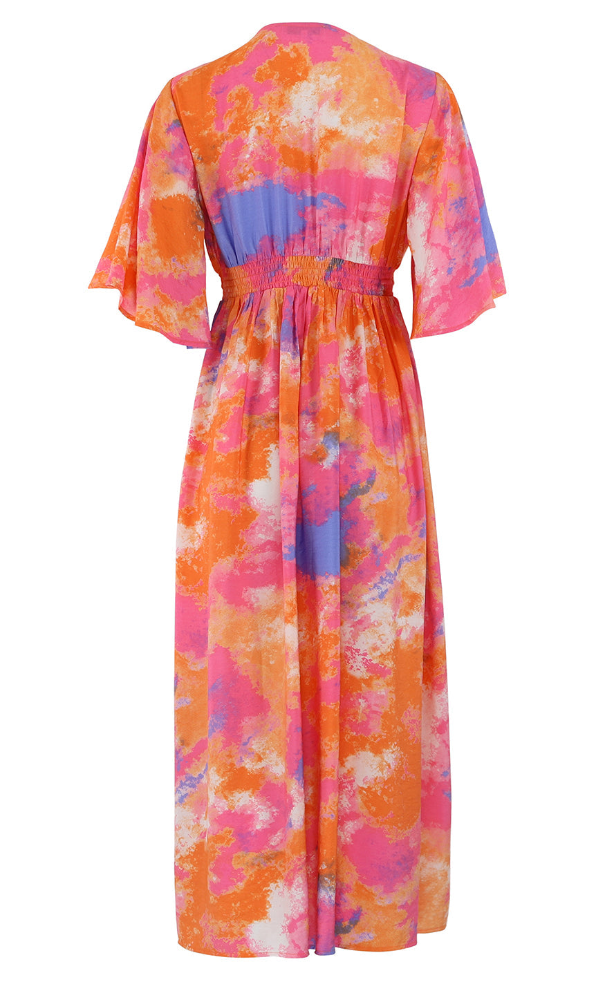 Continue Kjole - Thilde - Orange/Pink Flower