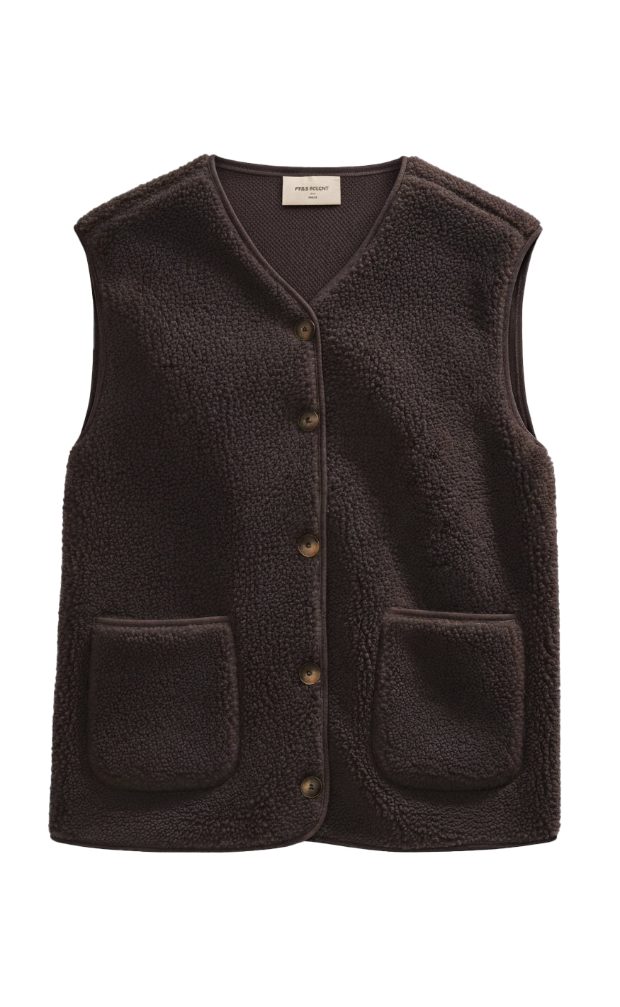 Freequent Vest - Teddy - Coffee Bean
