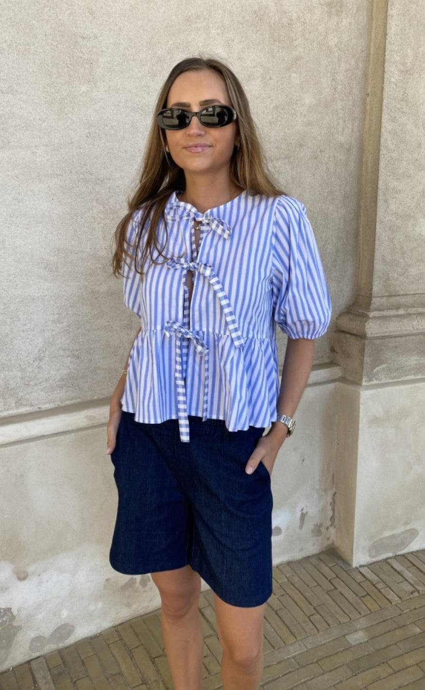 Continue Bluse - Viola - Blue Stripe