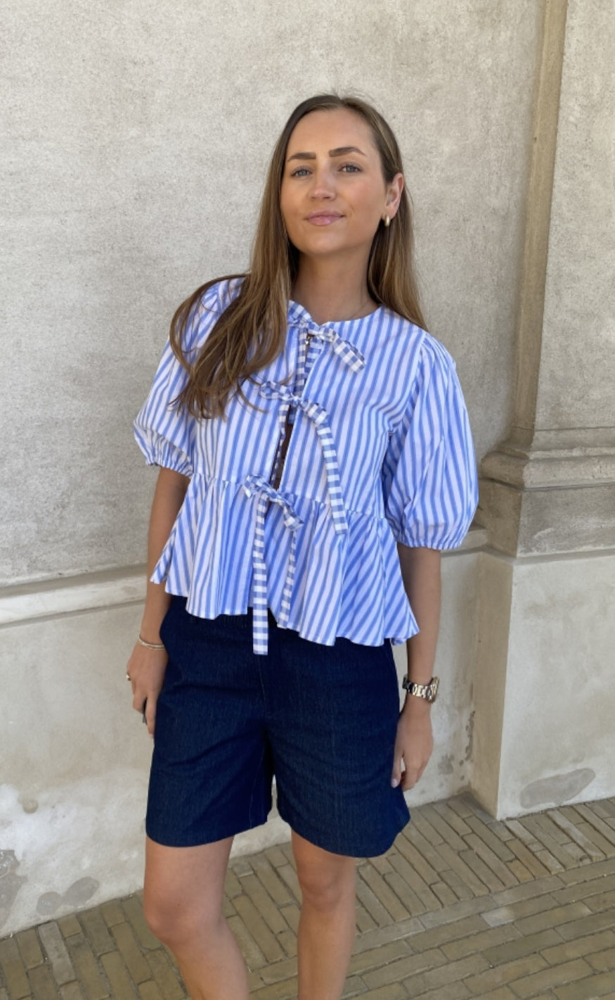 Continue Bluse - Viola - Blue Stripe