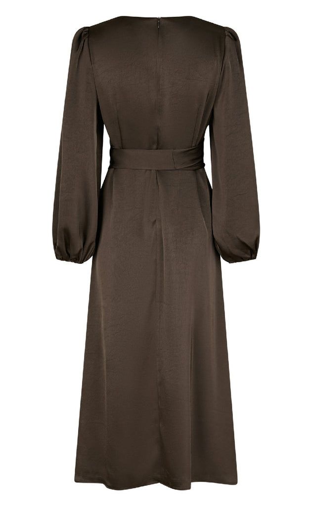 Neo Noir Kjole - Rimini Heavy Sateen - Dark Brown