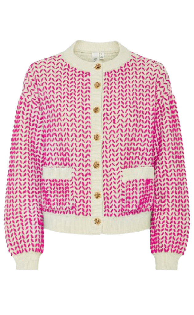 YAS Cardigan - Gea - Birch/Fuchsia Fedora