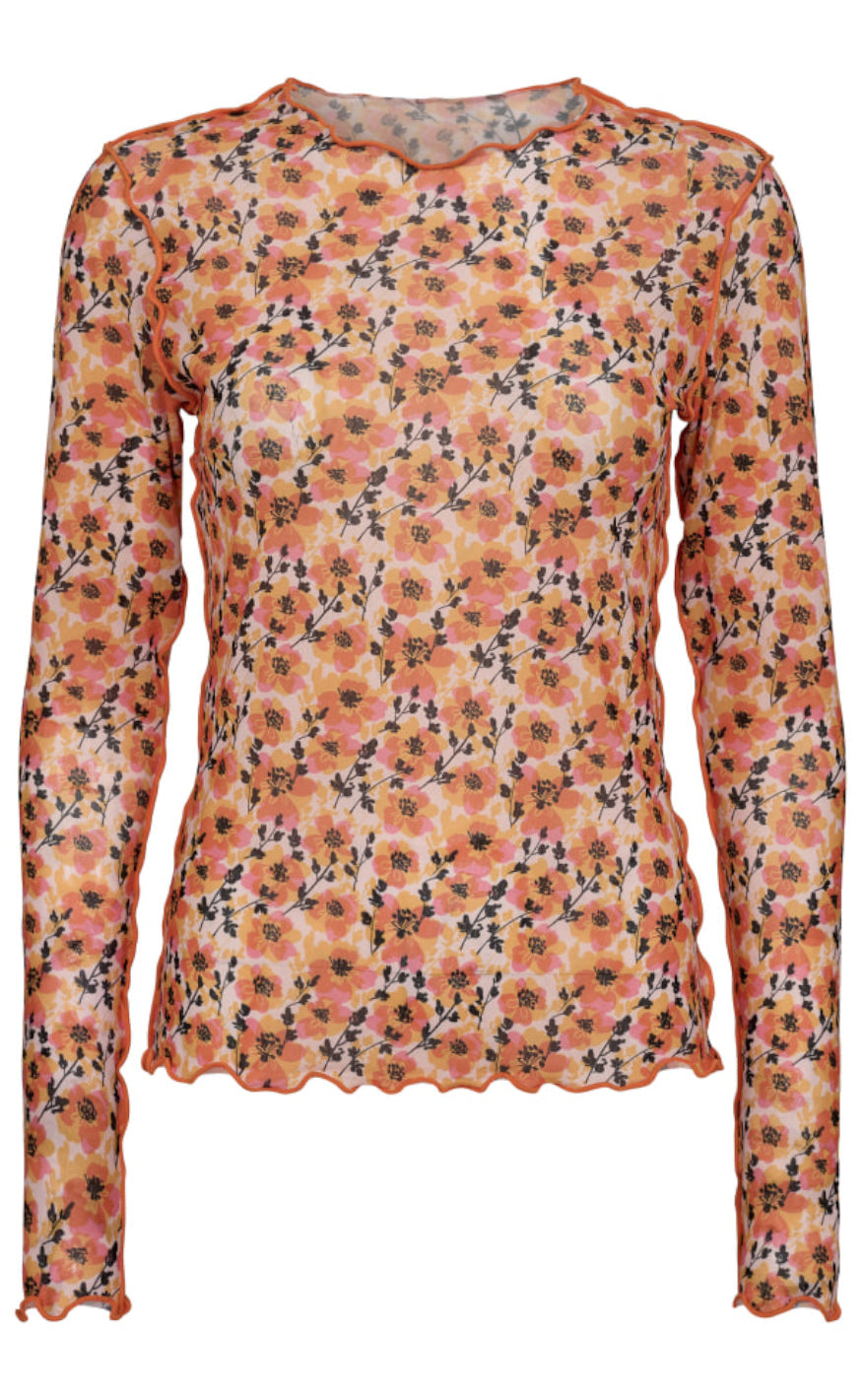 Liberte Bluse - Mesh - Orange Pink Black Flower
