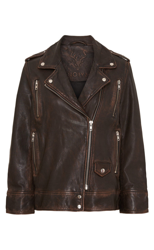 Notyz Jakke - Oversized Biker - Walnut w. Silver acc.