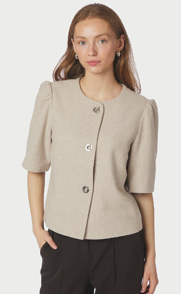 Neo Noir Blazer - Xanthe Light Herringbone - Sand