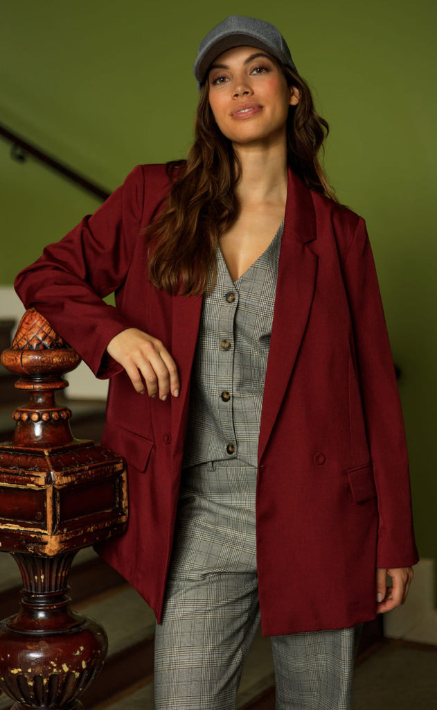 Black Colour Blazer - Zarra - Wine