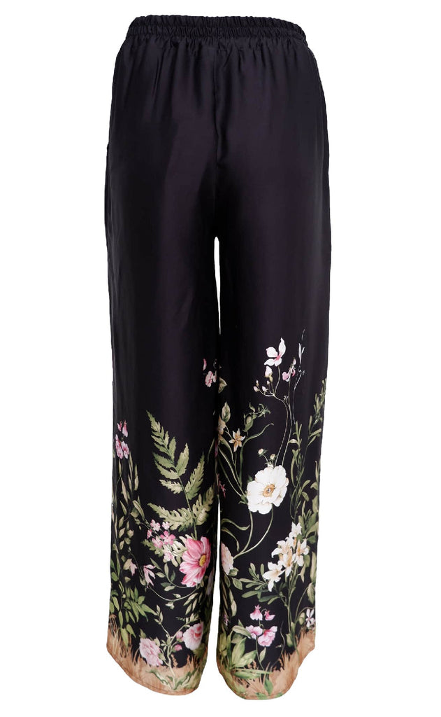 Black Colour Bukser - Zennia - Black Flower