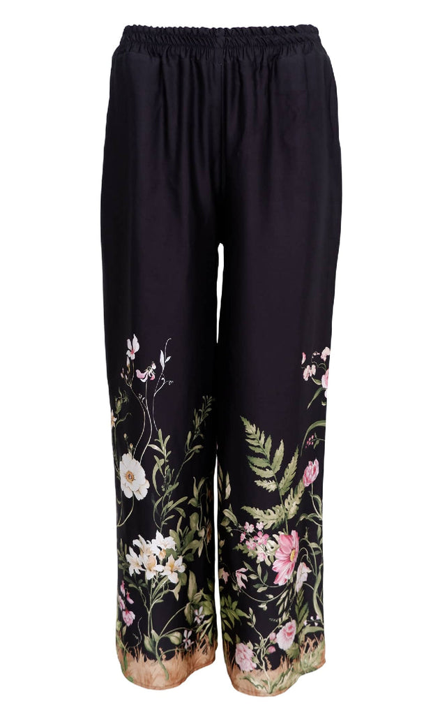 Black Colour Bukser - Zennia - Black Flower