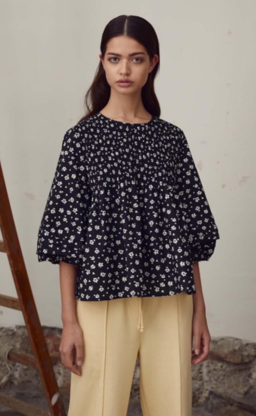 A-View Bluse - Ocean - Black Print