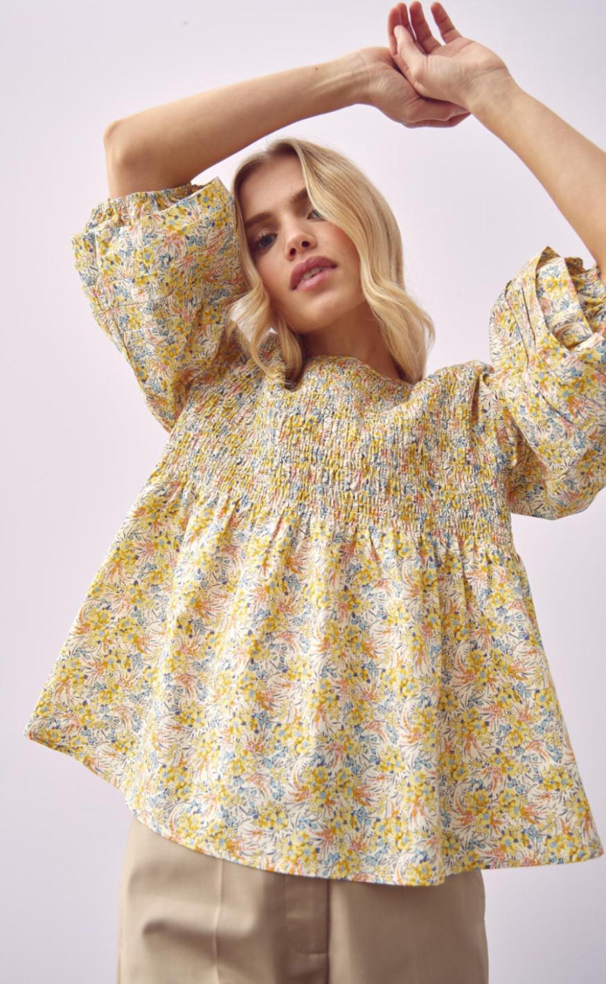 A-View Bluse - Roberta - Yellow print