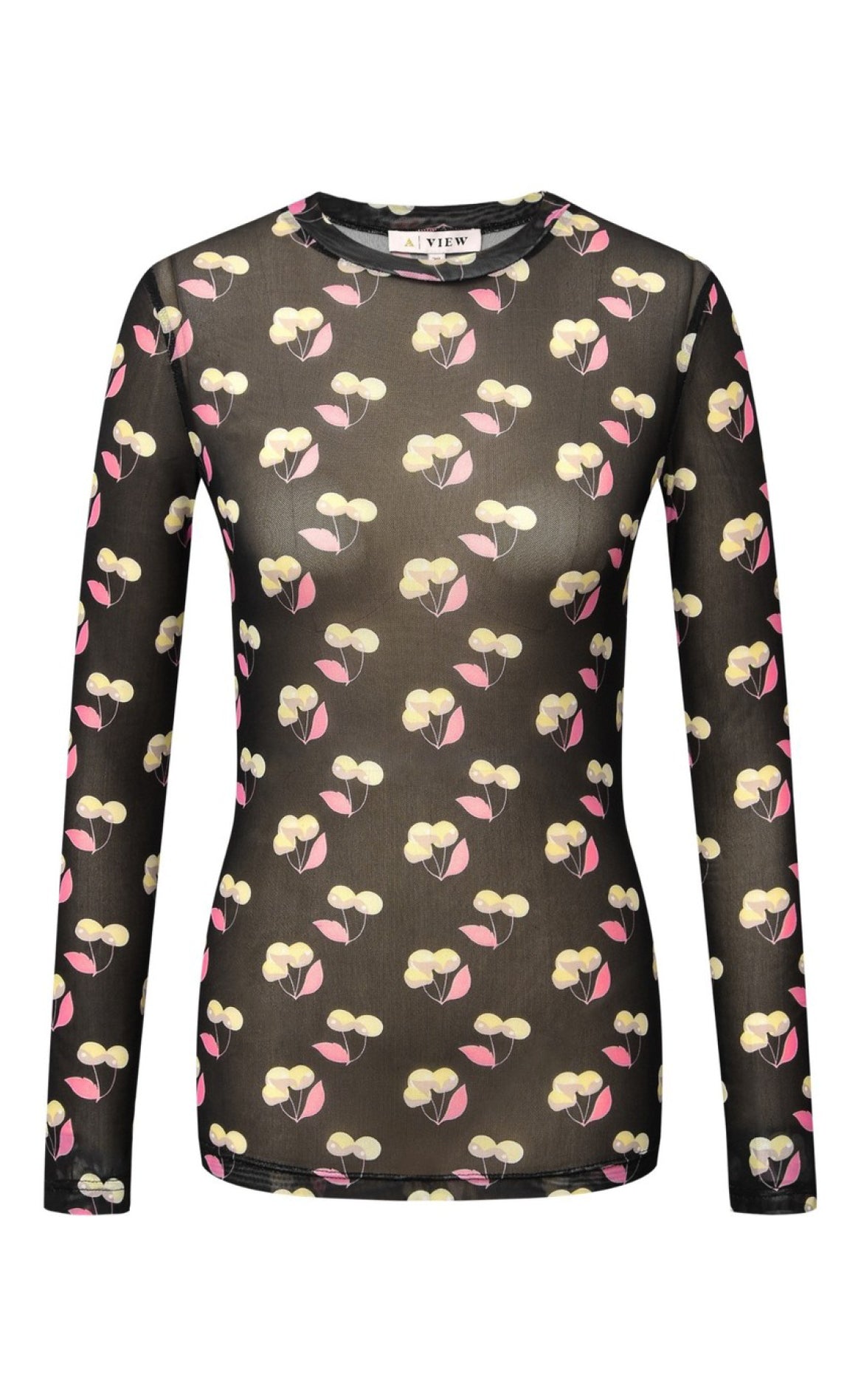A-View Bluse - Silke Mesh - Black With Cherries