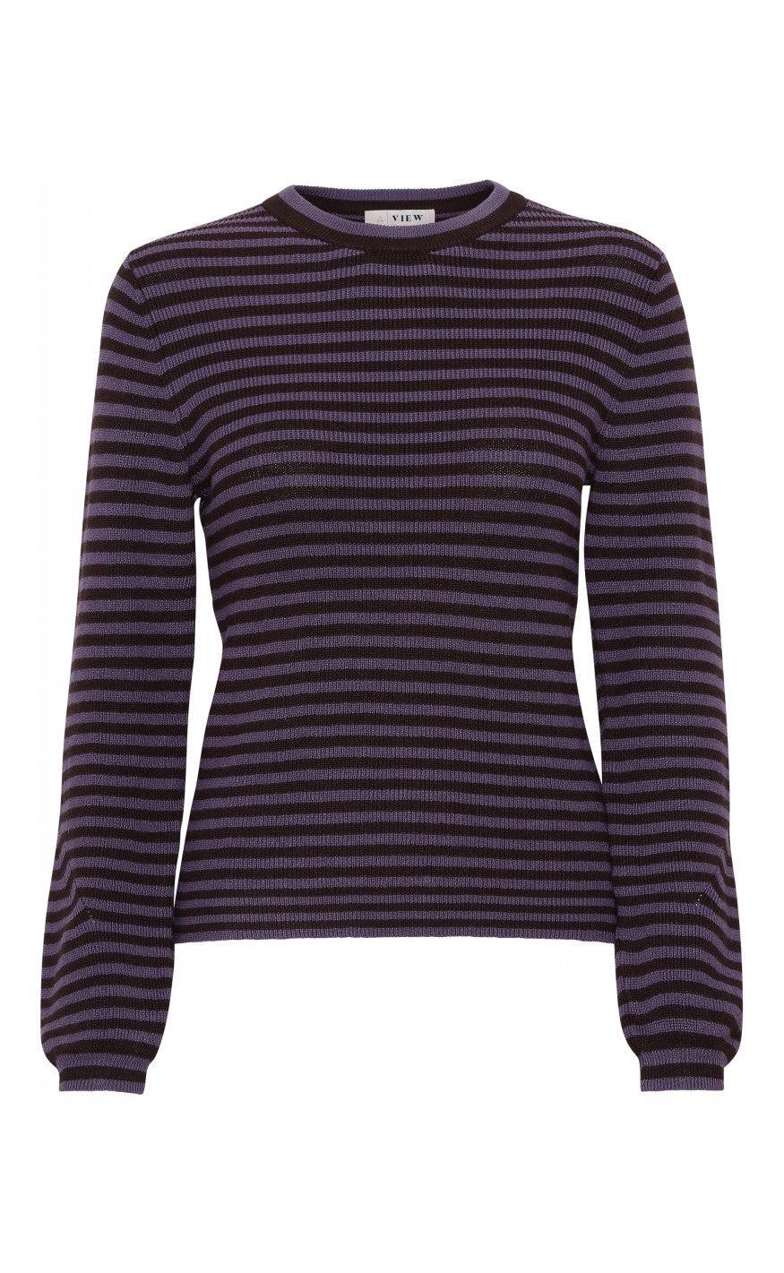 A-View Bluse - Violet Knit Blouse - Lavender/Brown