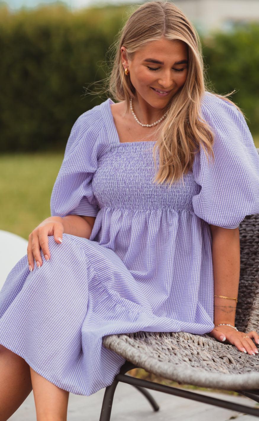 A-View Kjole - Cheri Stripe - Purple / White