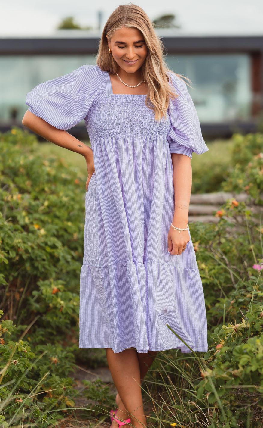 A-View Kjole - Cheri Stripe - Purple / White