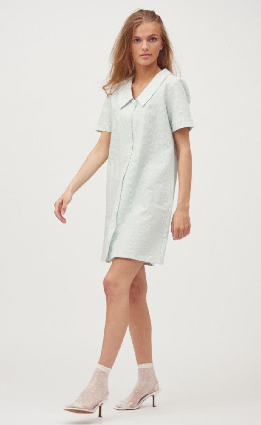 A-View Skjortekjole - Idaho - Pale Mint / Off White