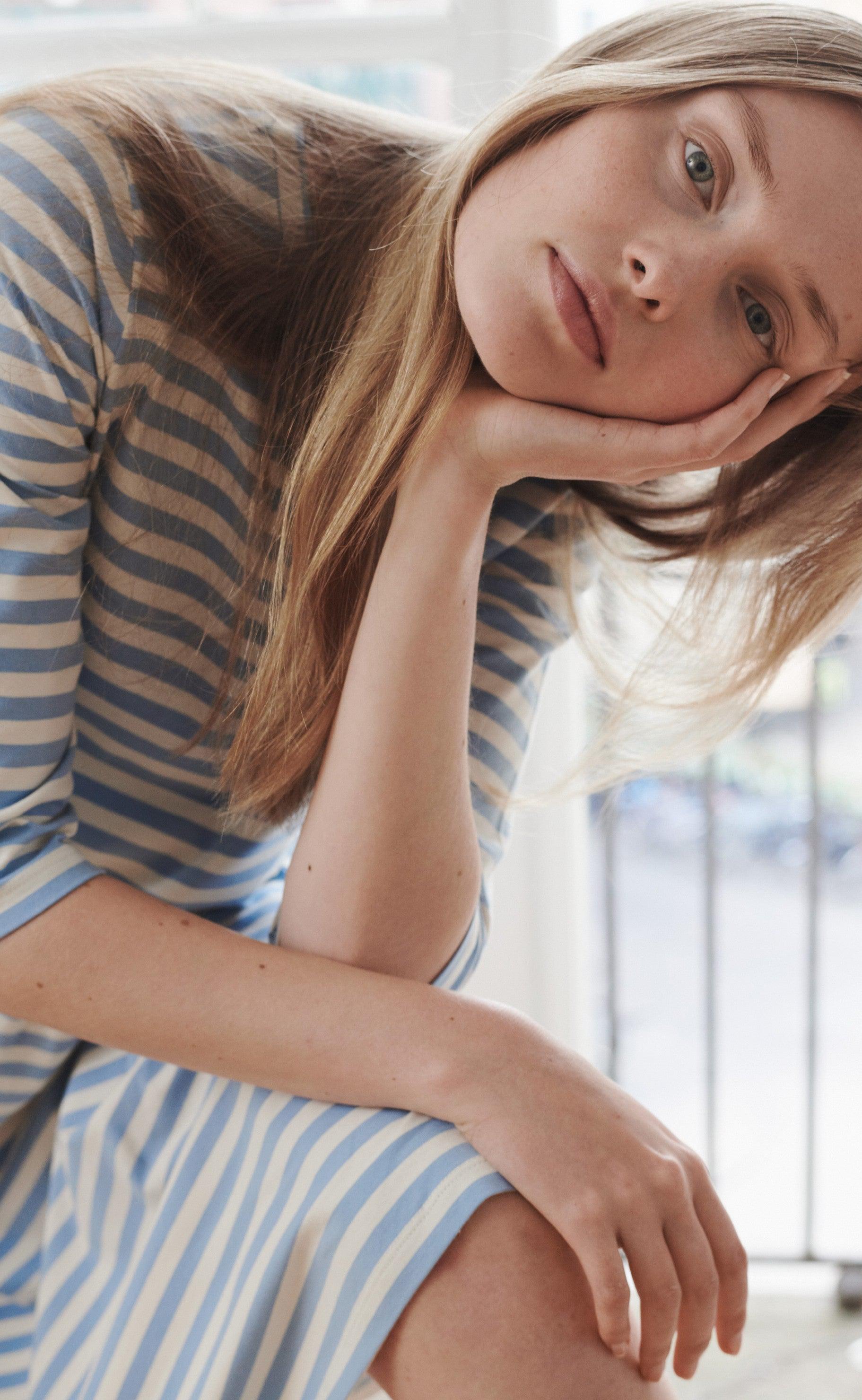 Basic Apparel Kjole - Elba - Blue / Off White