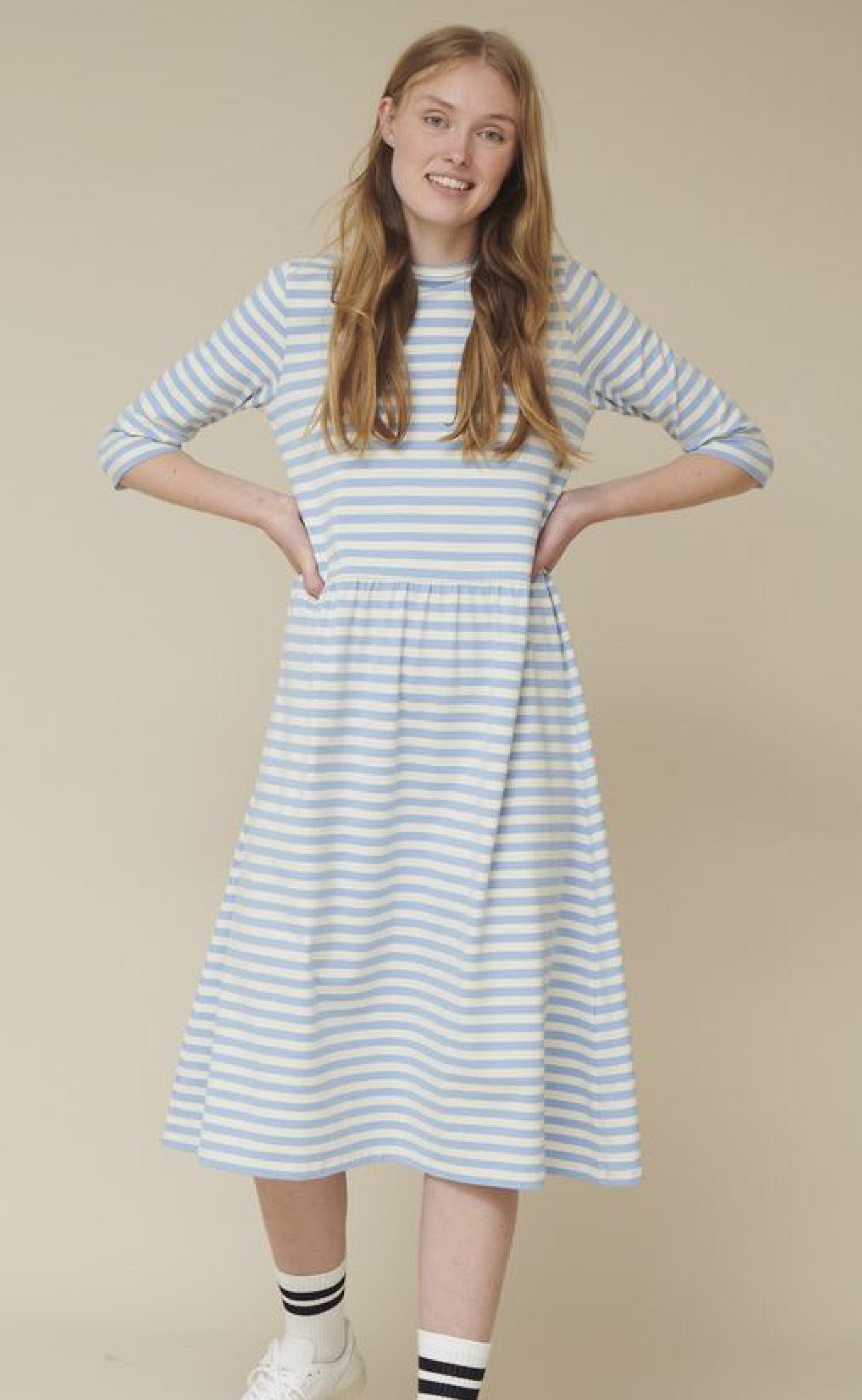 Basic Apparel Kjole - Elba - Blue / Off White