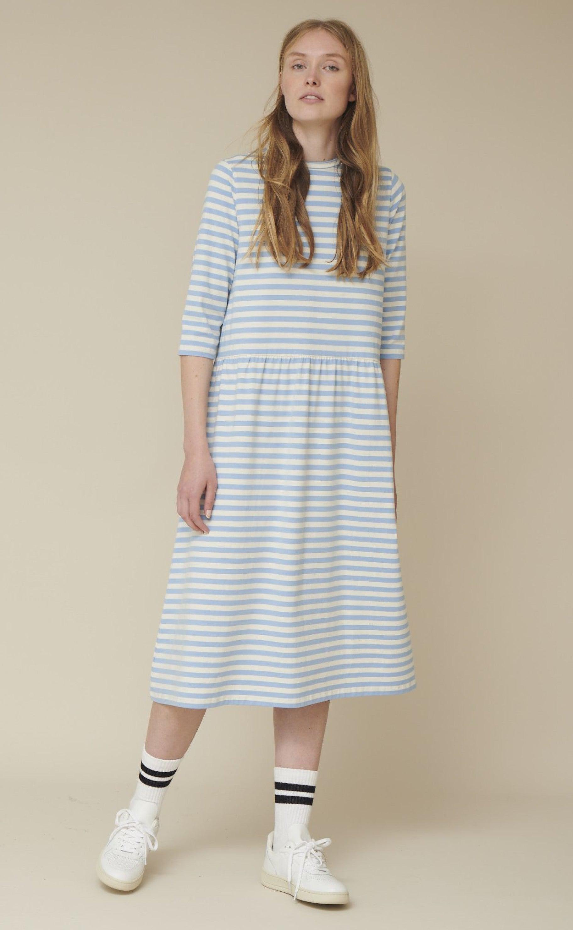 Basic Apparel Kjole - Elba - Blue / Off White