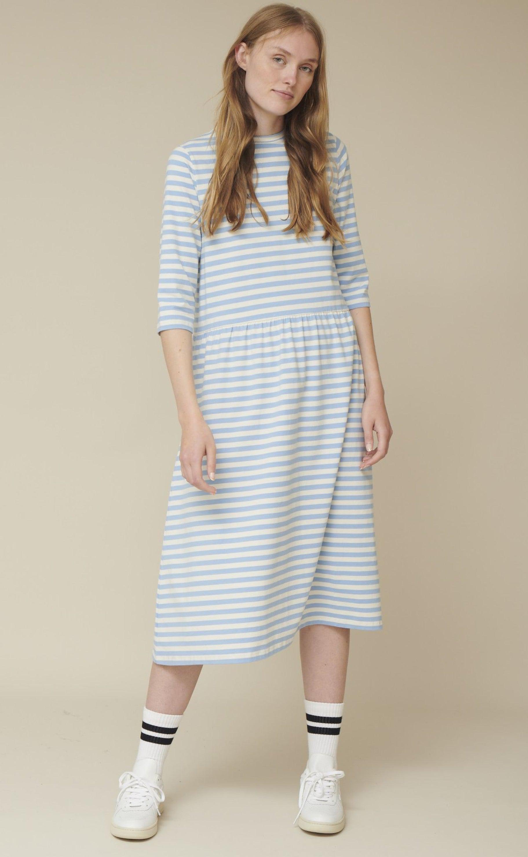 Basic Apparel Kjole - Elba - Blue / Off White