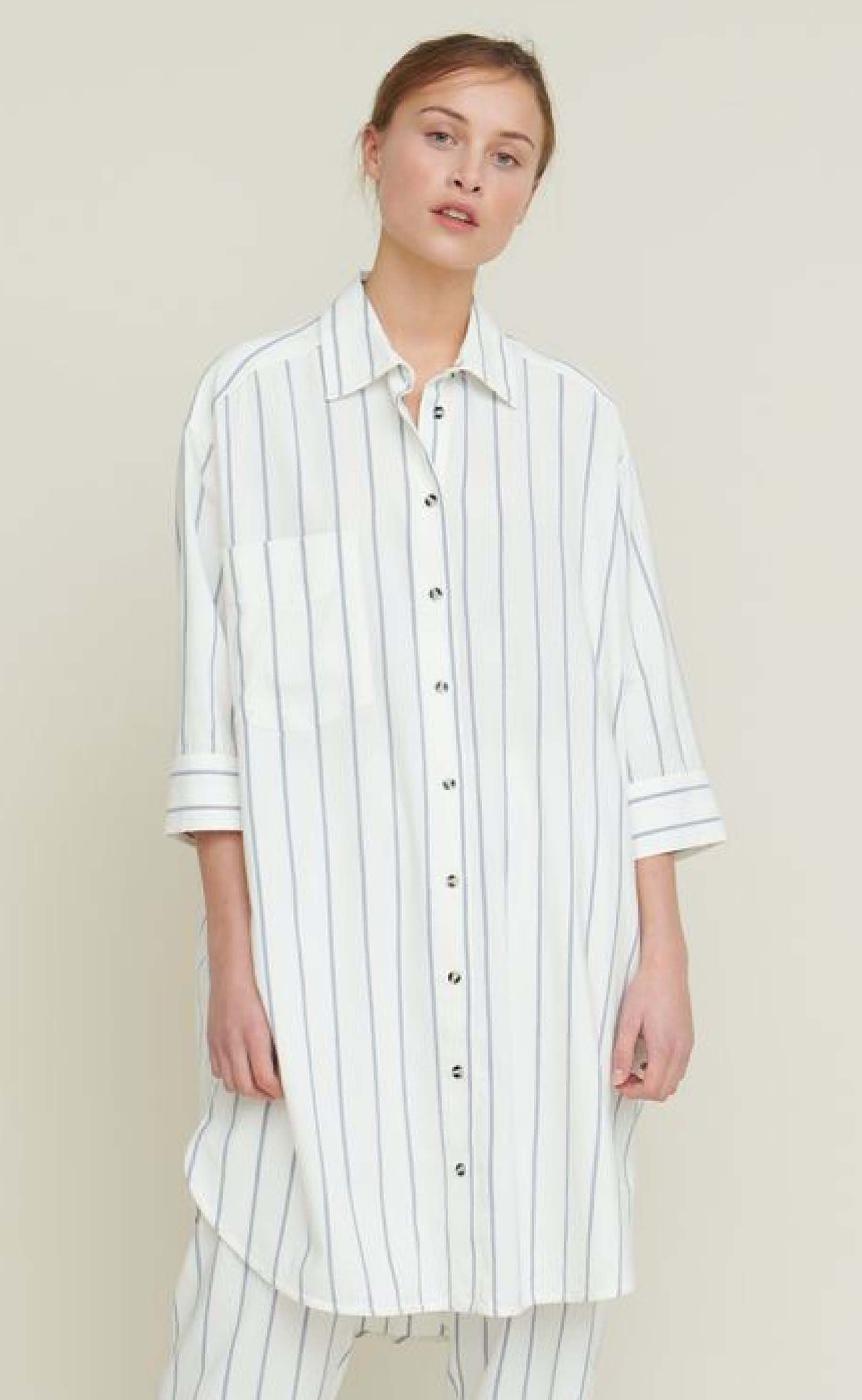 Basic Apparel Skjortekjole - Nora New Stripe - Off/Navy