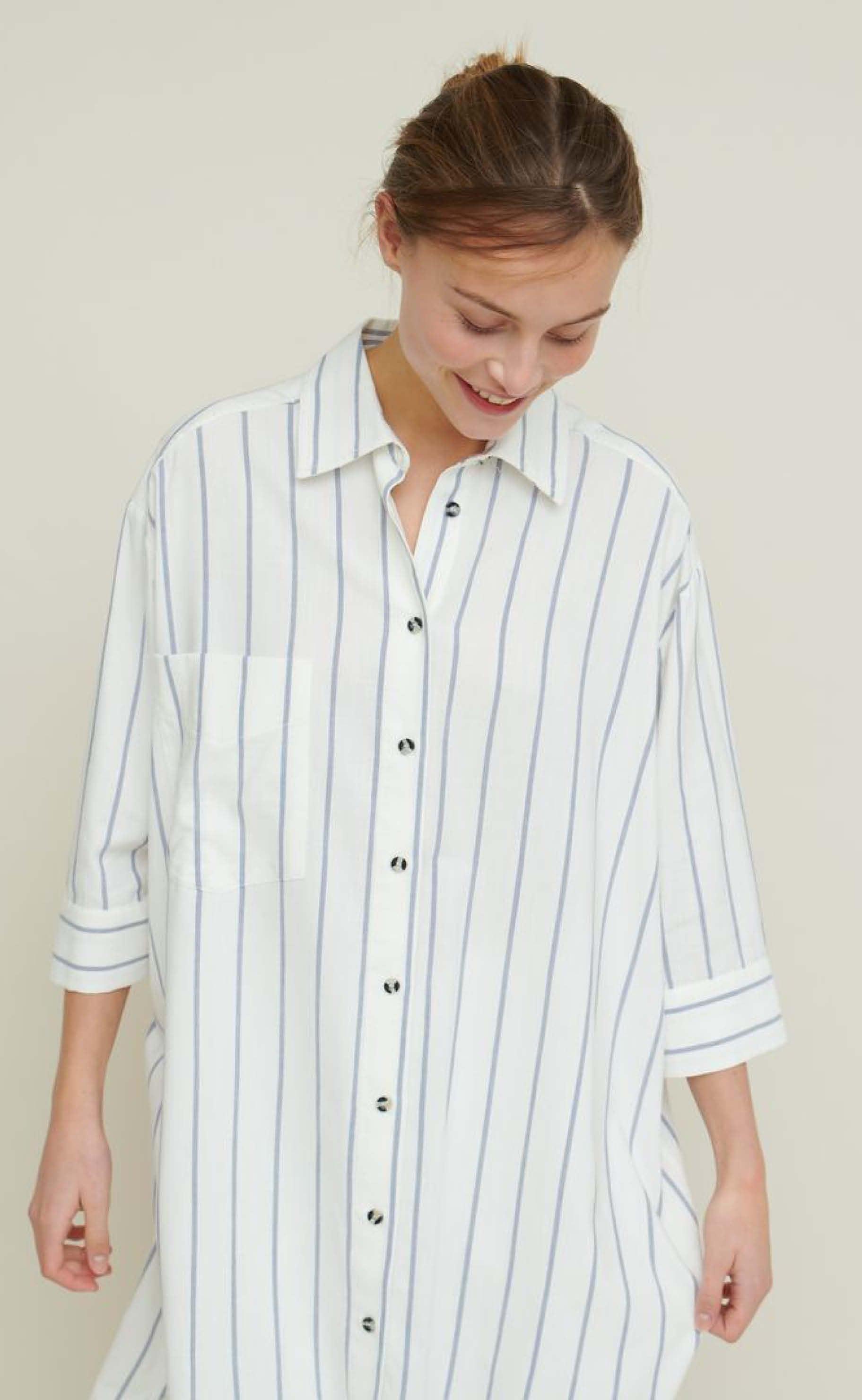 Basic Apparel Skjortekjole - Nora New Stripe - Off/Navy