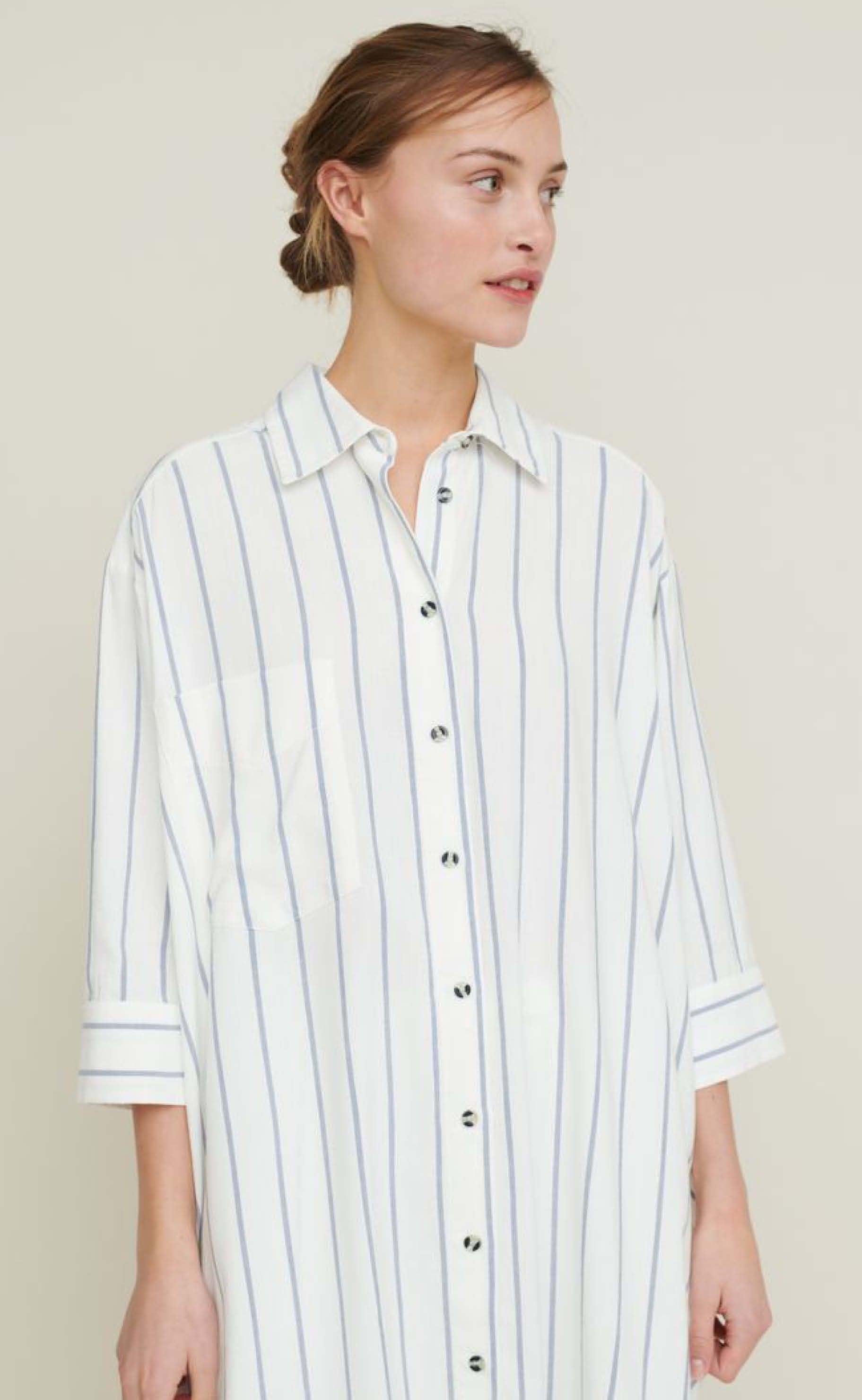 Basic Apparel Skjortekjole - Nora New Stripe - Off/Navy