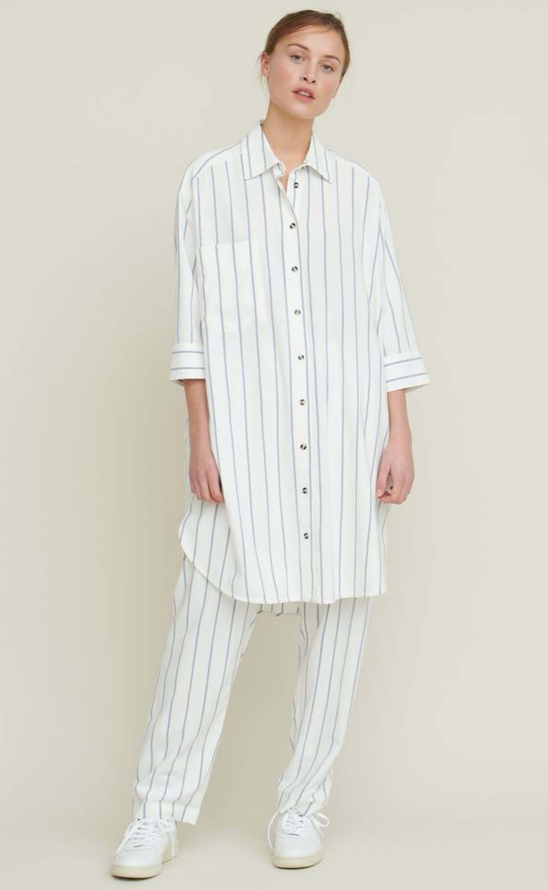 Basic Apparel Skjortekjole - Nora New Stripe - Off/Navy
