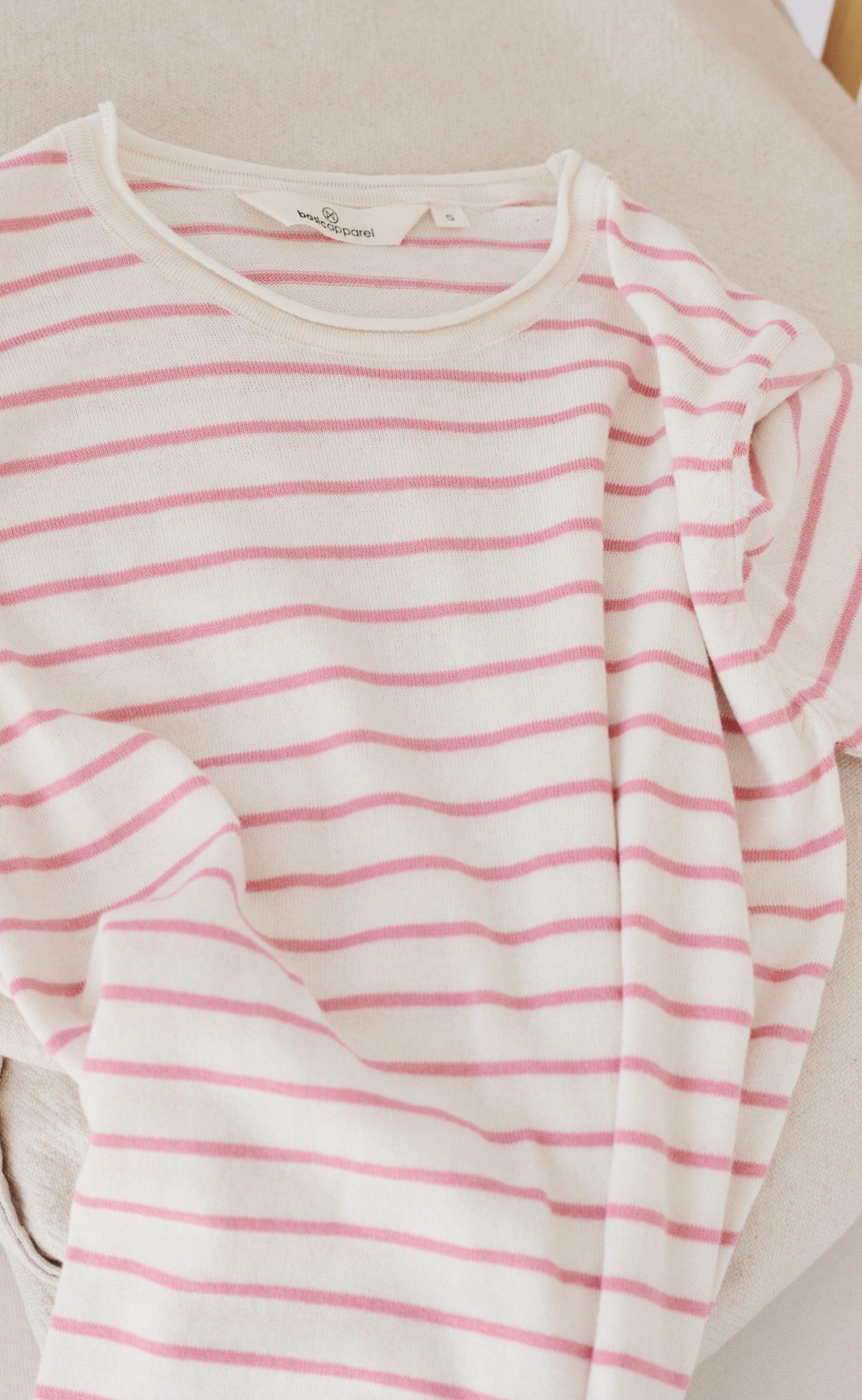 Basic Apparel T-shirt - Soya Stripe - Whisper White / Wild Rose