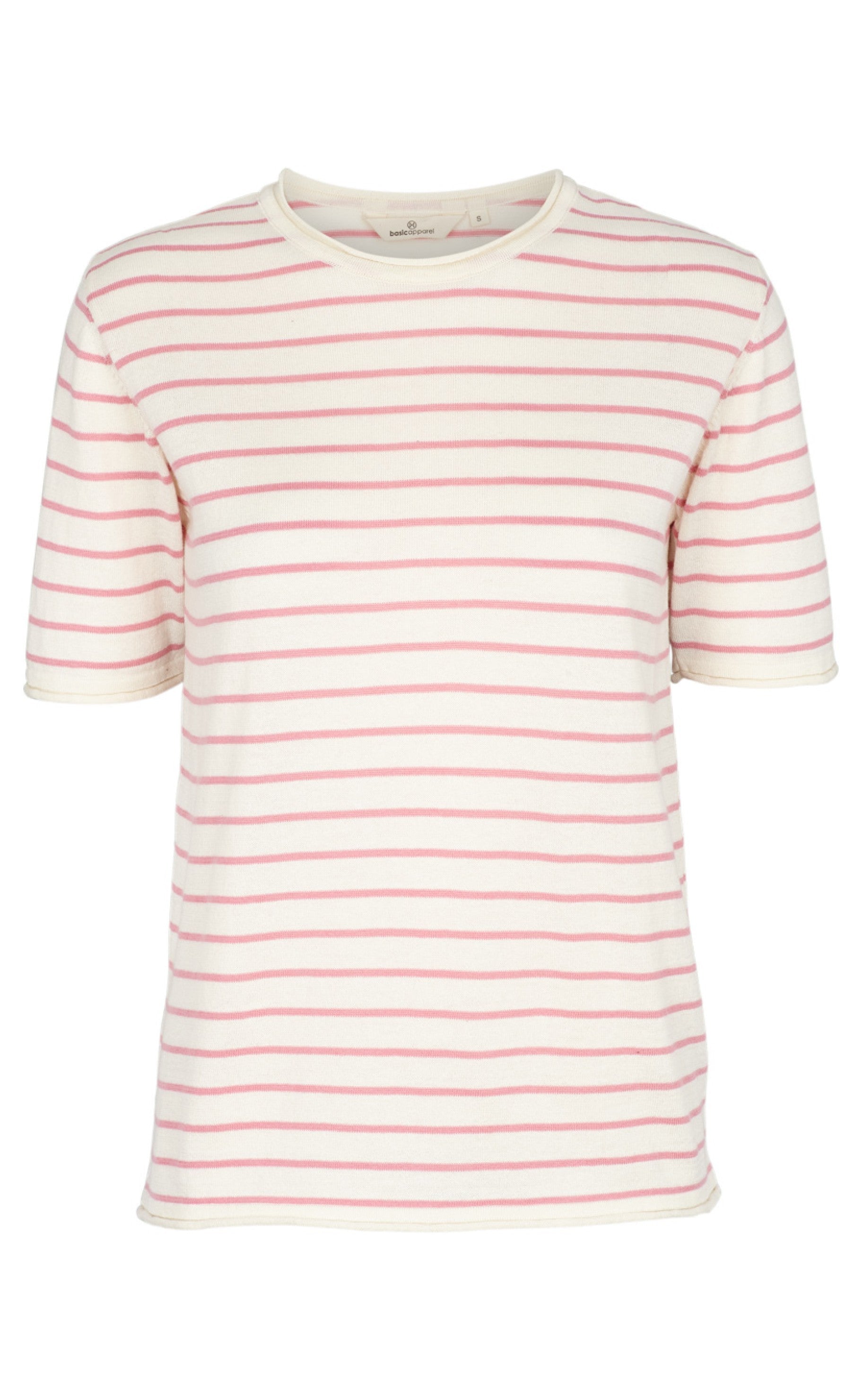 Basic Apparel T-shirt - Soya Stripe - Whisper White / Wild Rose