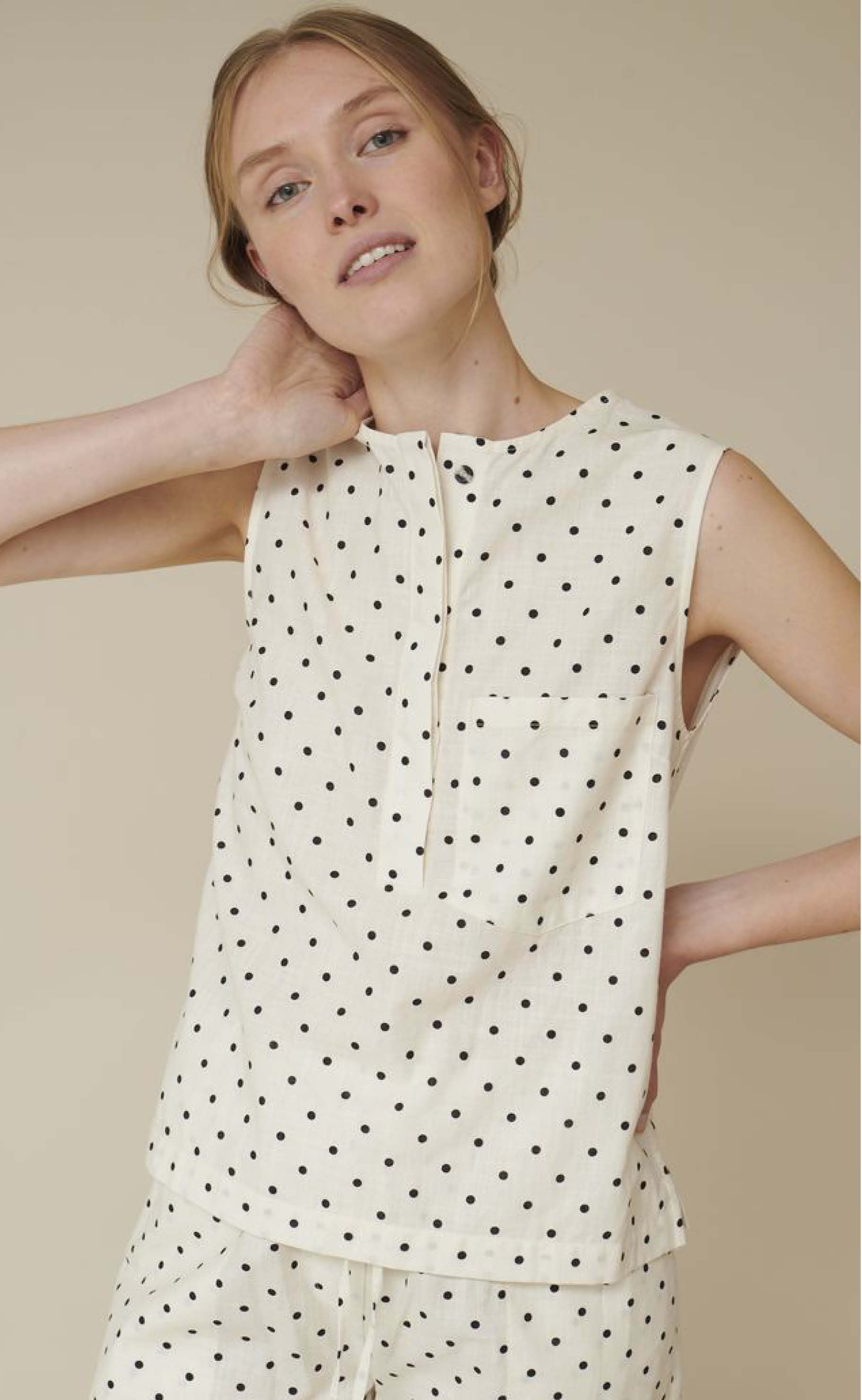 Basic Apparel Top - Vicki Dot - Off White/Black