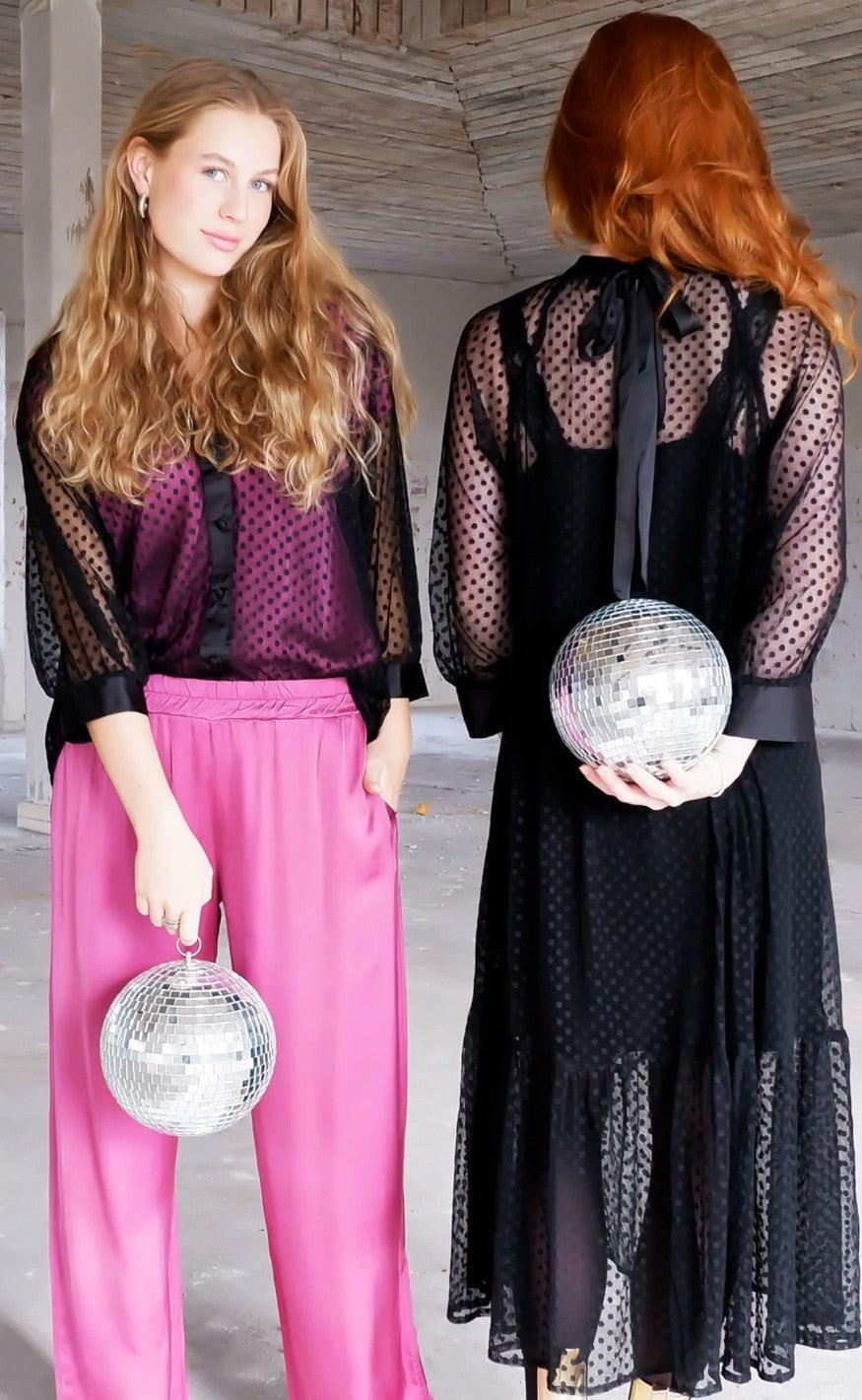 Black Colour Bluse - Dot - Black