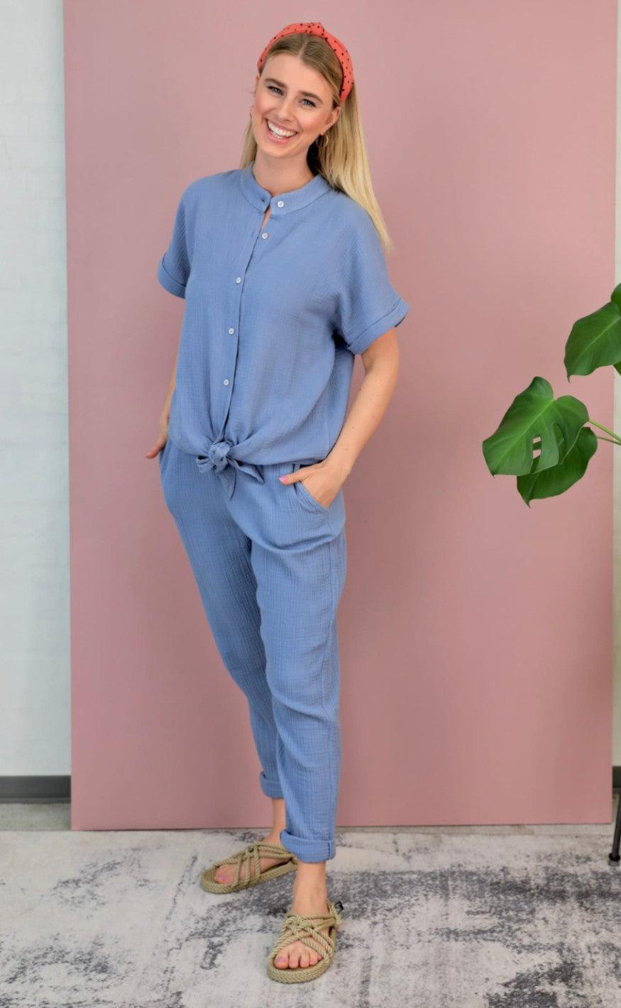 Black Colour Bluse - Dune Tie - Lt. Blue