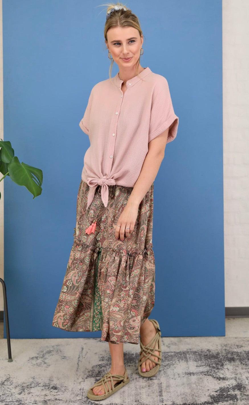 Black Colour Bluse - Dune Tie - Rose