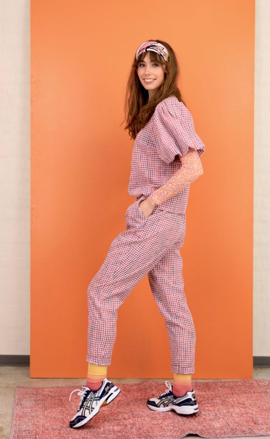Black Colour Bluse - Ester Chekered - Pink