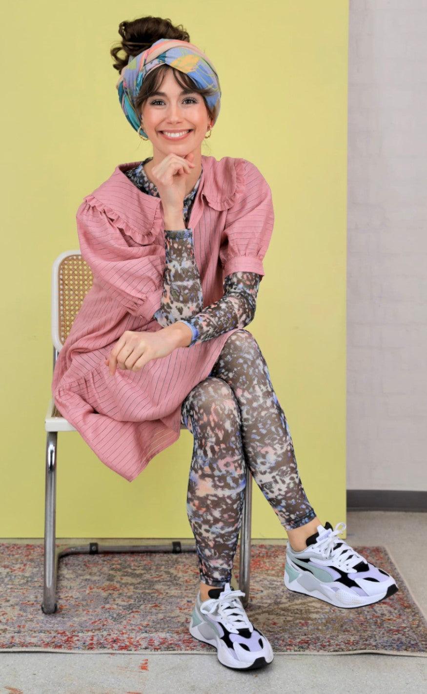 Black Colour Bluse - Florence Mesh - Black/Blue
