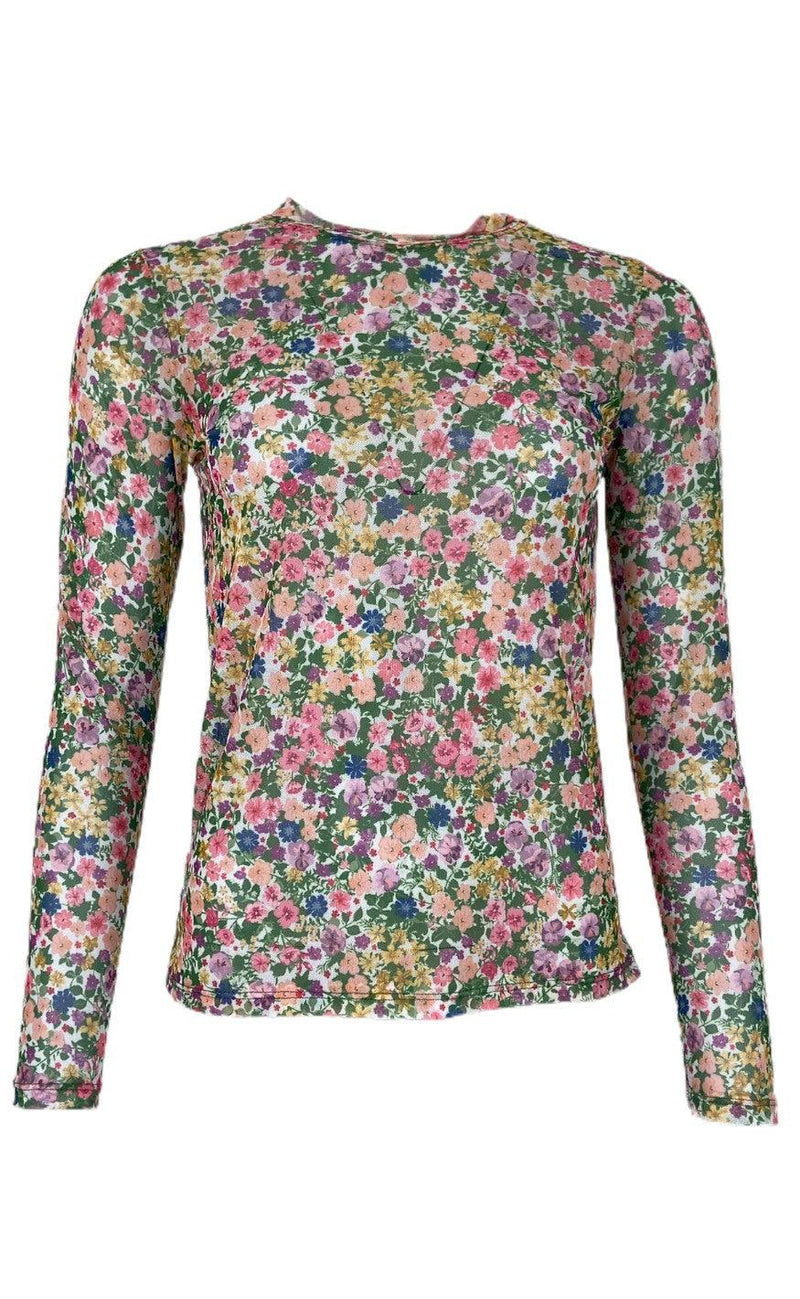 Black Colour Bluse - Florence Mesh - Green flower