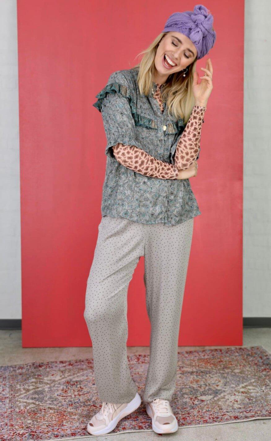 Black Colour Bluse - Florence Mesh - Nude Leo