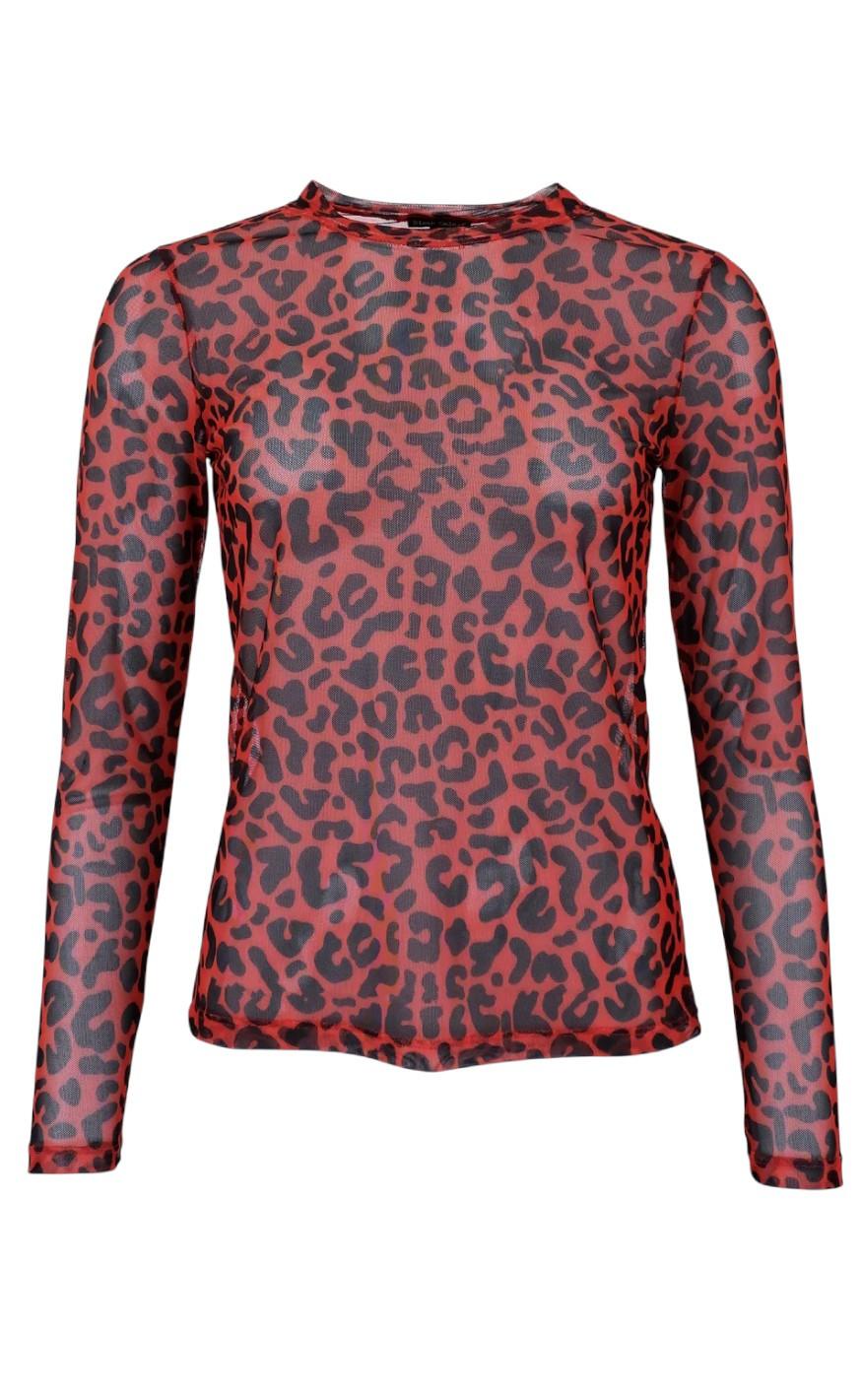 Black Colour Bluse - Florence Mesh - Red Leo