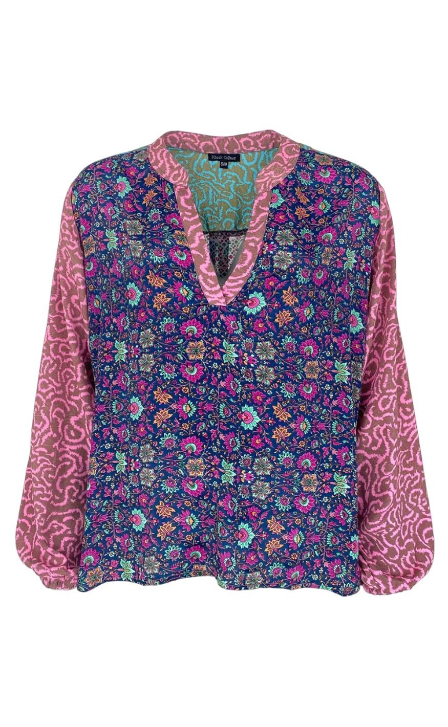 Black Colour Bluse - Luna Kaftan - Blue Mix