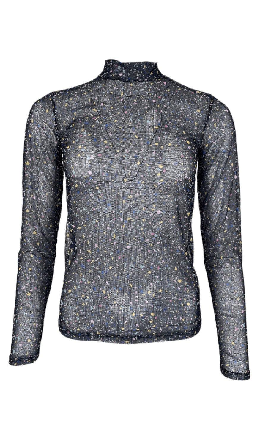 Black Colour Bluse - Milano Mesh - Confetti