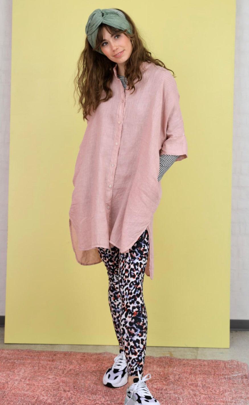 Black Colour Bluse - Siena Linen Oversize - Rose