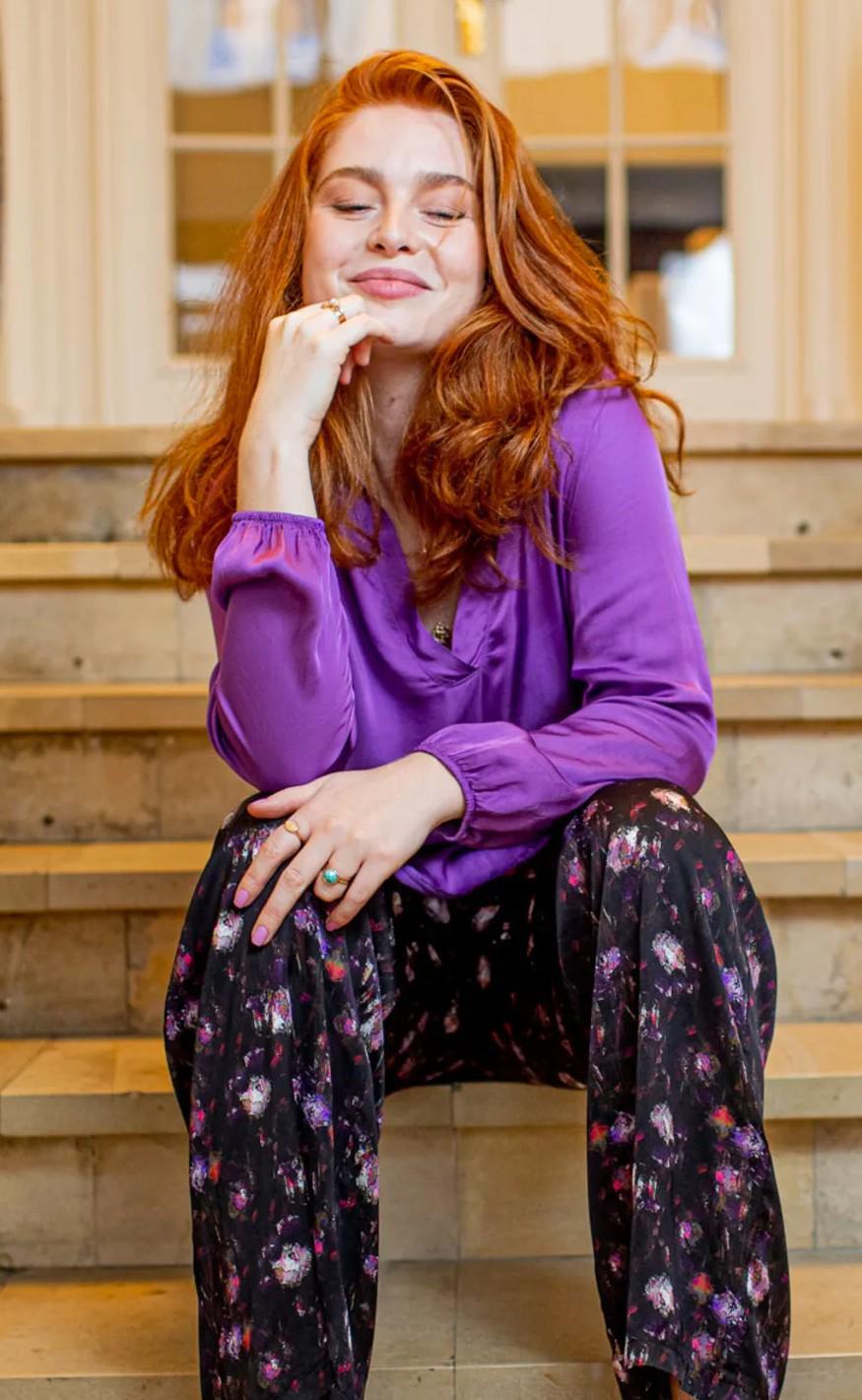 Black Colour Bluse - Vibella - Lavender