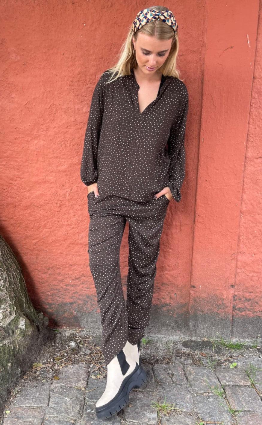 Black Colour Bukser - Bianca Dot - Coffee Dot